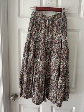 Listicle Floral Maxi Skirt in Teal, Brown & Cream
